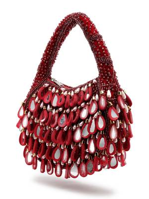 tipify maroon, gold & pearl mirror work embellished velvet purse 11