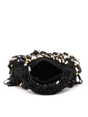 tipify black, gold & pearl mirror work embellished velvet purse 7