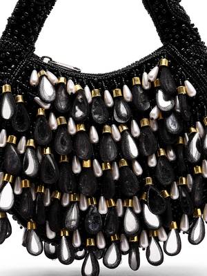 tipify black, gold & pearl mirror work embellished velvet purse 8