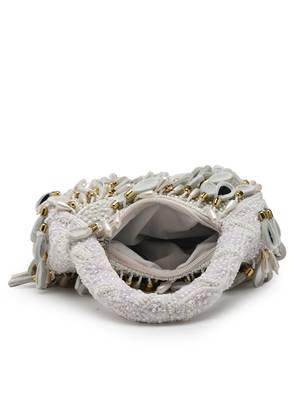 tipify white, gold & pearl mirror work embellished velvet purse 7