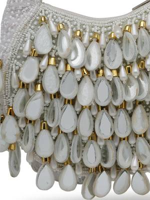 tipify white, gold & pearl mirror work embellished velvet purse 8