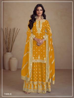 Yellow silk semi stitched wedding palazzo suits 1