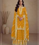 Yellow silk semi stitched wedding palazzo suits