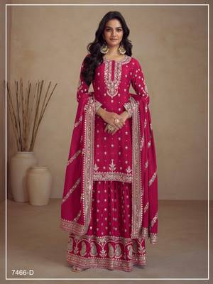 Fuscia pink silk semi stitched wedding palazzo suits 1