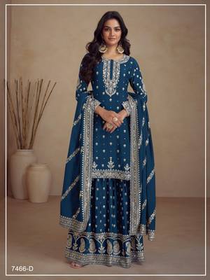Teal silk semi stitched wedding palazzo suits 1