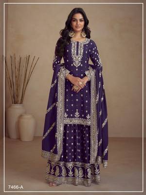 Dark purple silk semi stitched wedding palazzo suits 1