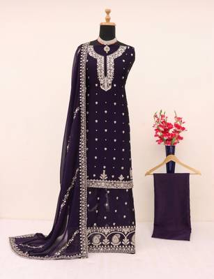 Dark purple silk semi stitched wedding palazzo suits 2