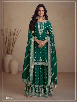 Dark green silk semi stitched wedding palazzo suits 1