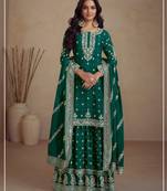 Dark green silk semi stitched wedding palazzo suits