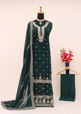 Dark green silk semi stitched wedding palazzo suits 2