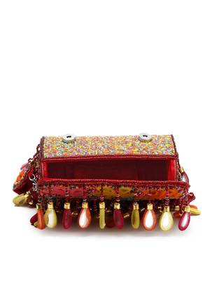 tipify maroon & multi mirror work embellished velvet clutch 7
