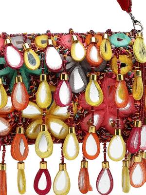 tipify maroon & multi mirror work embellished velvet clutch 8