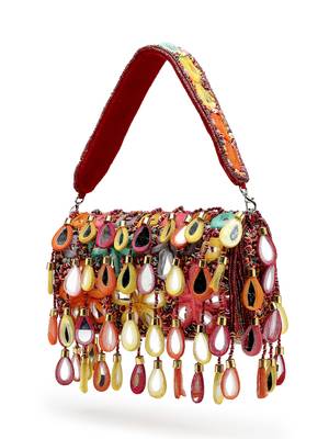 tipify maroon & multi mirror work embellished velvet clutch 11