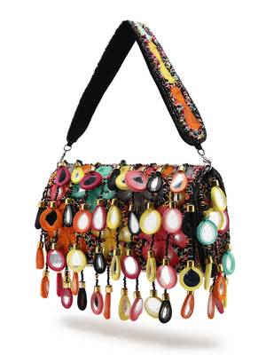 tipify black & multi mirror work embellished velvet clutch 10