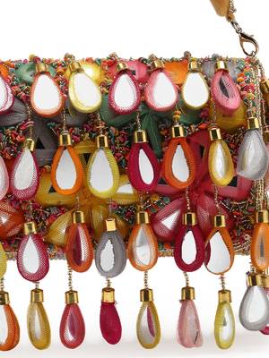 tipify camel & multi mirror work embellished velvet clutch 8