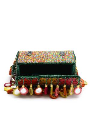 tipify emerald green & multi mirror work embellished velvet clutch 7