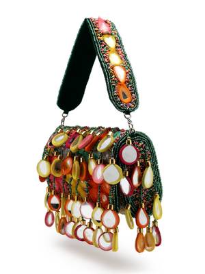tipify emerald green & multi mirror work embellished velvet clutch 10