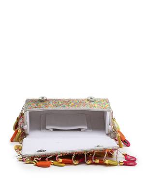 tipify white & multi mirror work embellished velvet clutch 7