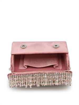 coffer mauve & metallic gold stone work embellished suede clutch 7