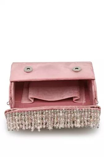 coffer mauve & metallic gold stone work embellished suede clutch