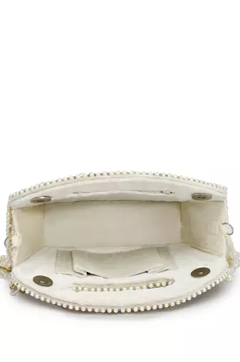 droop off white & champagne gold abstract embellished velvet clutch