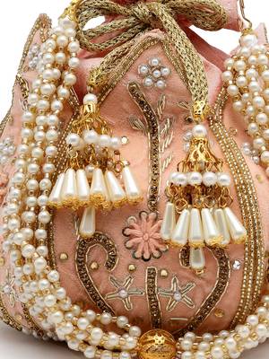 lotus pastel peach & gold floral embellished velvet potli 8