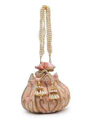 lotus pastel peach & gold floral embellished velvet potli 10
