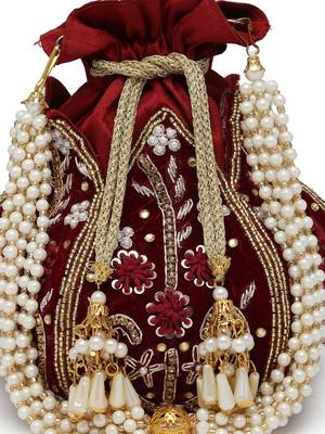lotus dark maroon & gold floral embellished velvet potli 8
