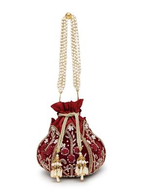 lotus dark maroon & gold floral embellished velvet potli 10