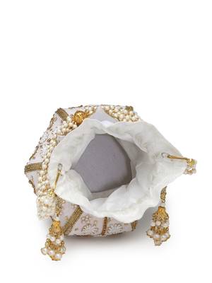 lotus white & gold floral embellished velvet potli 7
