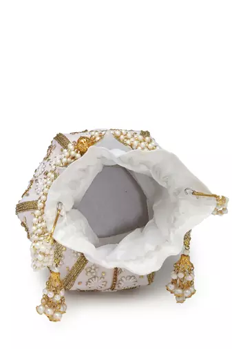 lotus white & gold floral embellished velvet potli