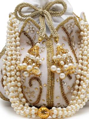 lotus white & gold floral embellished velvet potli 8