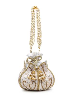 lotus white & gold floral embellished velvet potli 11