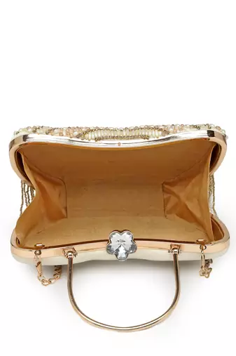 droop white & gold floral embellished velvet clutch