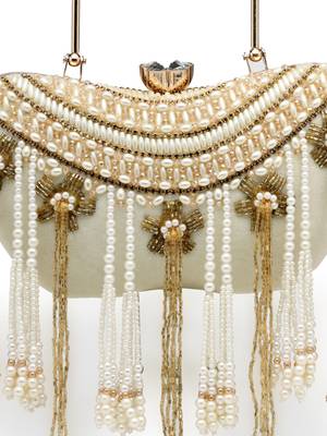 droop white & gold floral embellished velvet clutch 8