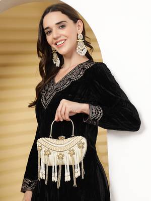 droop white & gold floral embellished velvet clutch 9