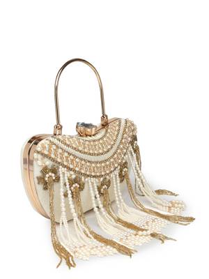 droop white & gold floral embellished velvet clutch 11