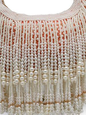 droop coral & pearl white pearl embellished velvet clutch 8