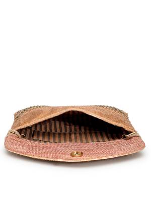 adorn coral & gold stone work embellished faux silk clutch 7