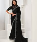 Black crape satin silk sequin with handwork saree