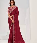 Blood red pure crape georgette sequin with moti work saree