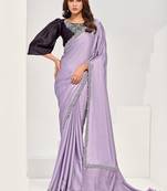 Lavender crape satin silk zardosi with hand work saree