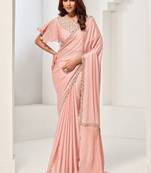 Peach crape satin silk sequin with hand work saree