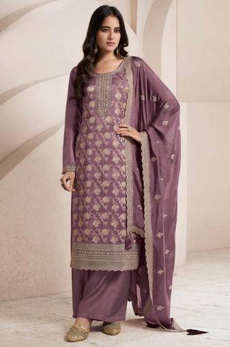 Light purple viscose jacquard semi stitched wedding suits