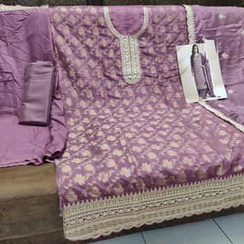 Light purple viscose jacquard semi stitched wedding suits 2