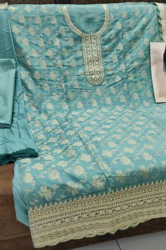 Light green viscose jacquard semi stitched wedding suits