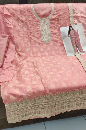 Light pink viscose jacquard semi stitched wedding suits