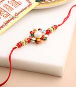 men multicolor beads & pearls floral design thread rakhi roli chawal chandan & mishri