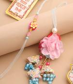 set of 2 multicolor artificial beads floral design bhaiya bhabhi rakhi with roli chawal chandan & mishri