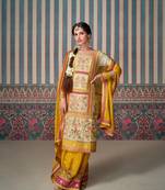 Yellow embroidered silk stitched Palazzo suit
